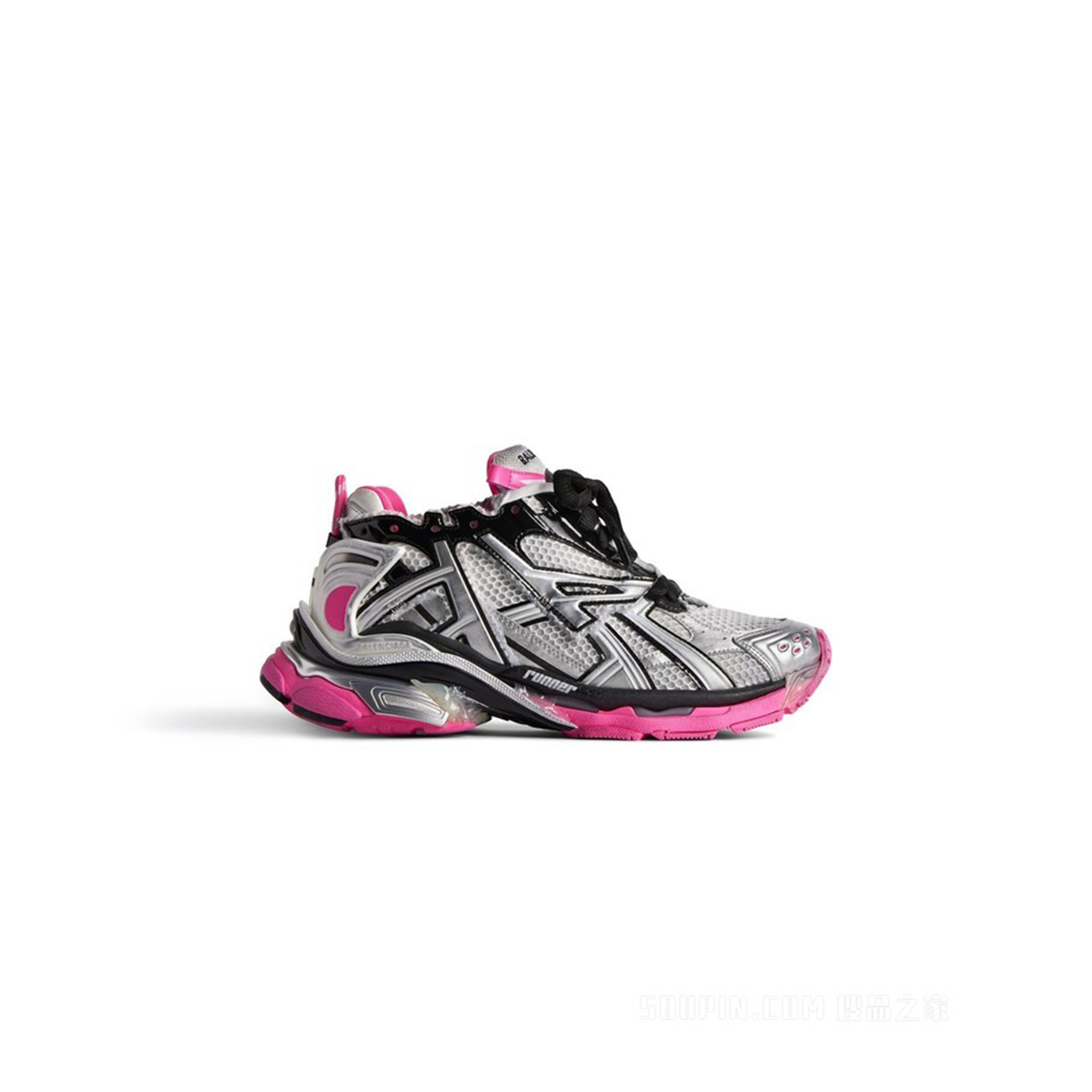 Ba*len*cia*ga women''s black silver runner sneakers 677402w3rbw9155